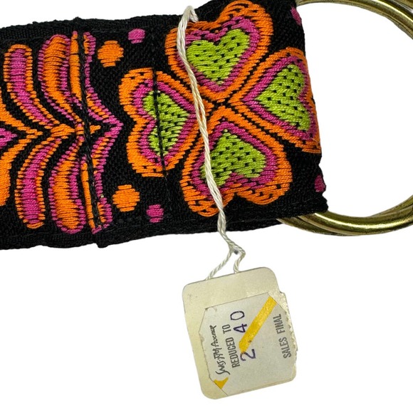 Vintage Woven Tapestry Floral Boho Belt OS Black Neon Orange Flower Wickford RI - Picture 6 of 6